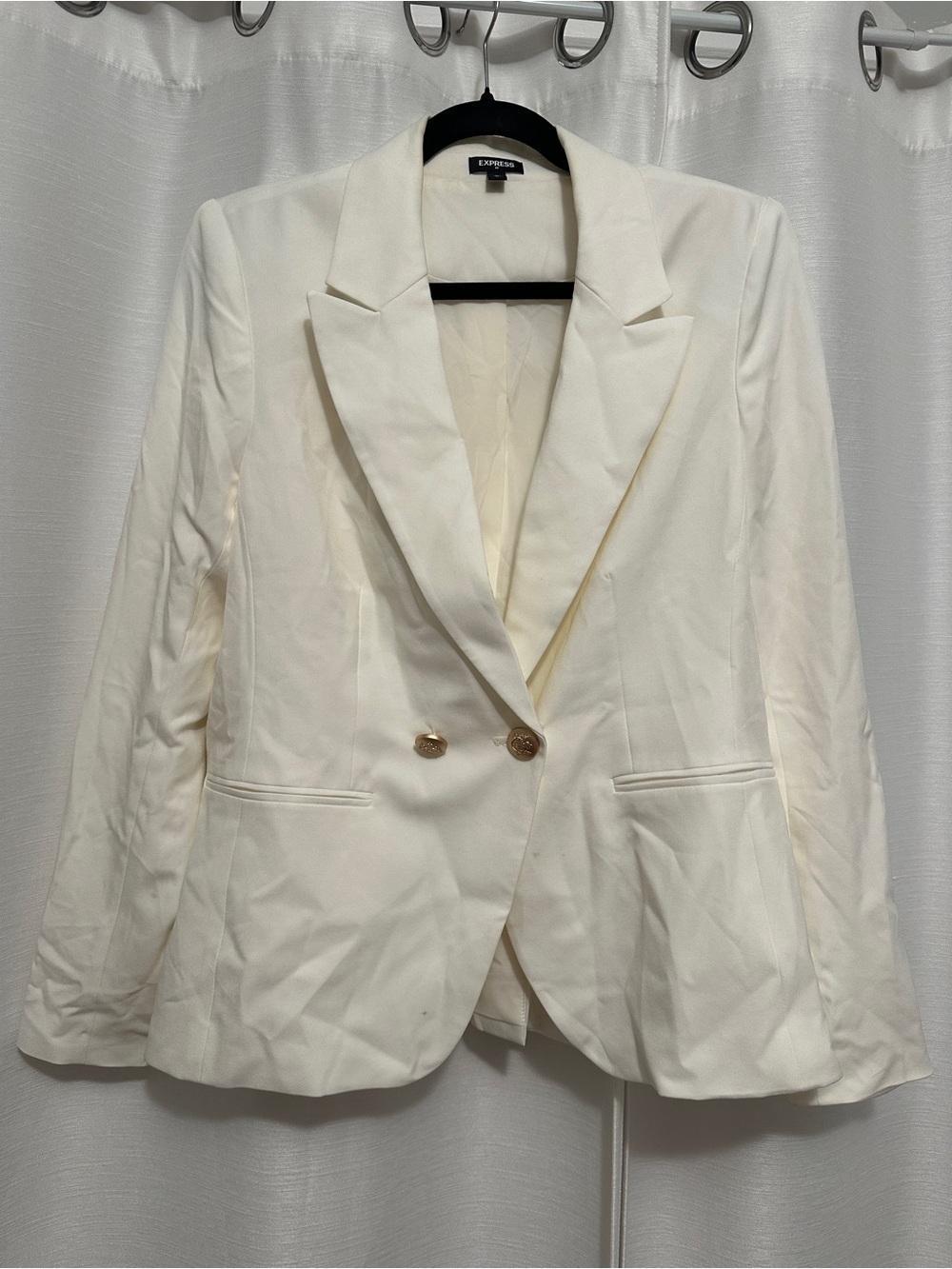 Express Women's Ivory Double-Breasted Blazer with Gold Buttons
